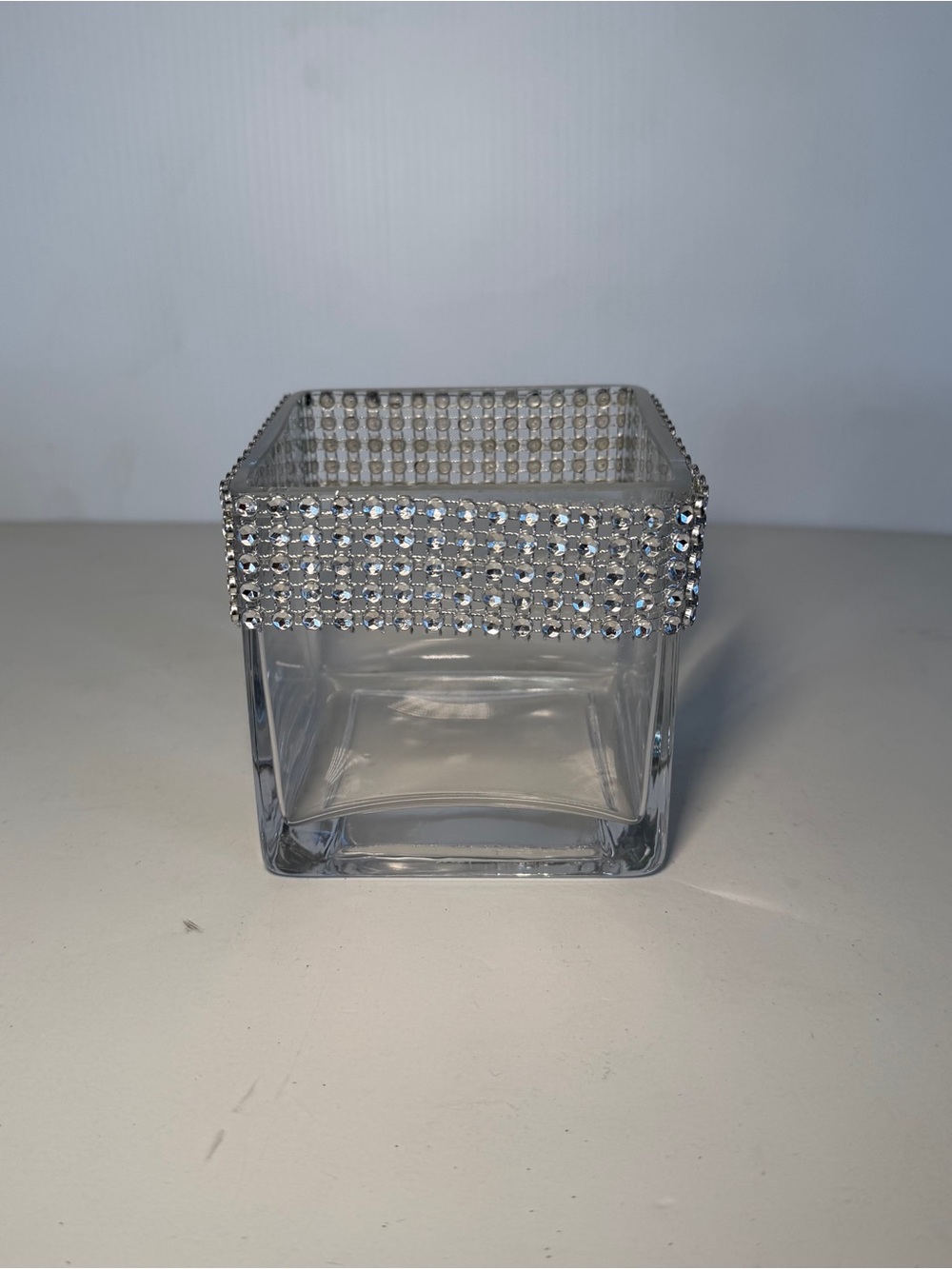 Small Glass Vase with Rhinestone Trim